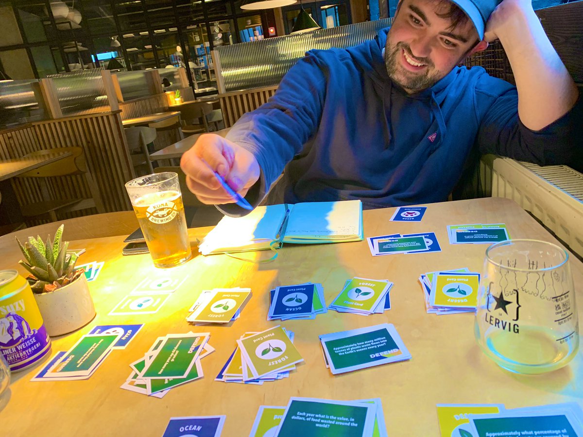 SondogStudios's tweet photo. We are hunkering down in cosy @kilnouseburn to continue testing the new EcoWarriors mechanics. The rare sighting of @Dan_SDS_ smiling must mean we are on to a winner!🤞🧩 #coldupnorth #cardgame #environment #trivia https://t.co/qf6aapFt7E