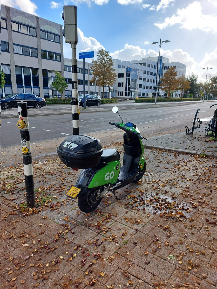 Dit is wel een helemaal krankzinnige plek voor een scooter. <a href="/gosharingoff/">GO Sharing</a> <a href="/Gem_Amersfoort/">Gemeente Amersfoort</a> Bij bushalte Blekerseiland in Amersfoort. Gauw weghalen. FHS58J