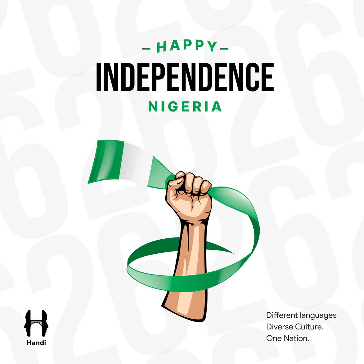 TheHandiApp's tweet photo. Today, we celebrate the beauty in diversity of our dear Nation. Happy Independence Day Nigeria 🇳🇬 

#NigeriaAt62 
#independencedaynigeria 
#Handi https://t.co/87AEf22aOR