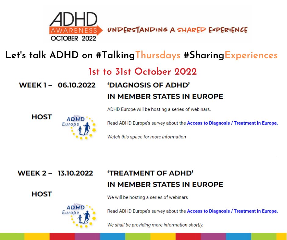 ADHD-Europe (@adhd_europe) on Twitter photo 🎯Watch this space as we unravel videos on #talkingthursdays in Oct!
Info
👉fb.me/e/3vQGyRzWD (facebook event)
👉lnkd.in/dAyphJsx (web prog)
Diagnosis/Treatment Survey in Europe
👉lnkd.in/ePkTs-Vp
#SharingExperiences
#ADHDAwarenessMonth
<a href="/ADHD_Congress/">ADHD Congress | Modernising the concept of ADHD</a> 🎯Watch this space as we unravel videos on #talkingthursdays in Oct!
Info
👉fb.me/e/3vQGyRzWD (facebook event)
👉lnkd.in/dAyphJsx (web prog)
Diagnosis/Treatment Survey in Europe
👉lnkd.in/ePkTs-Vp
#SharingExperiences
#ADHDAwarenessMonth
<a href="/ADHD_Congress/">ADHD Congress | Modernising the concept of ADHD</a>
