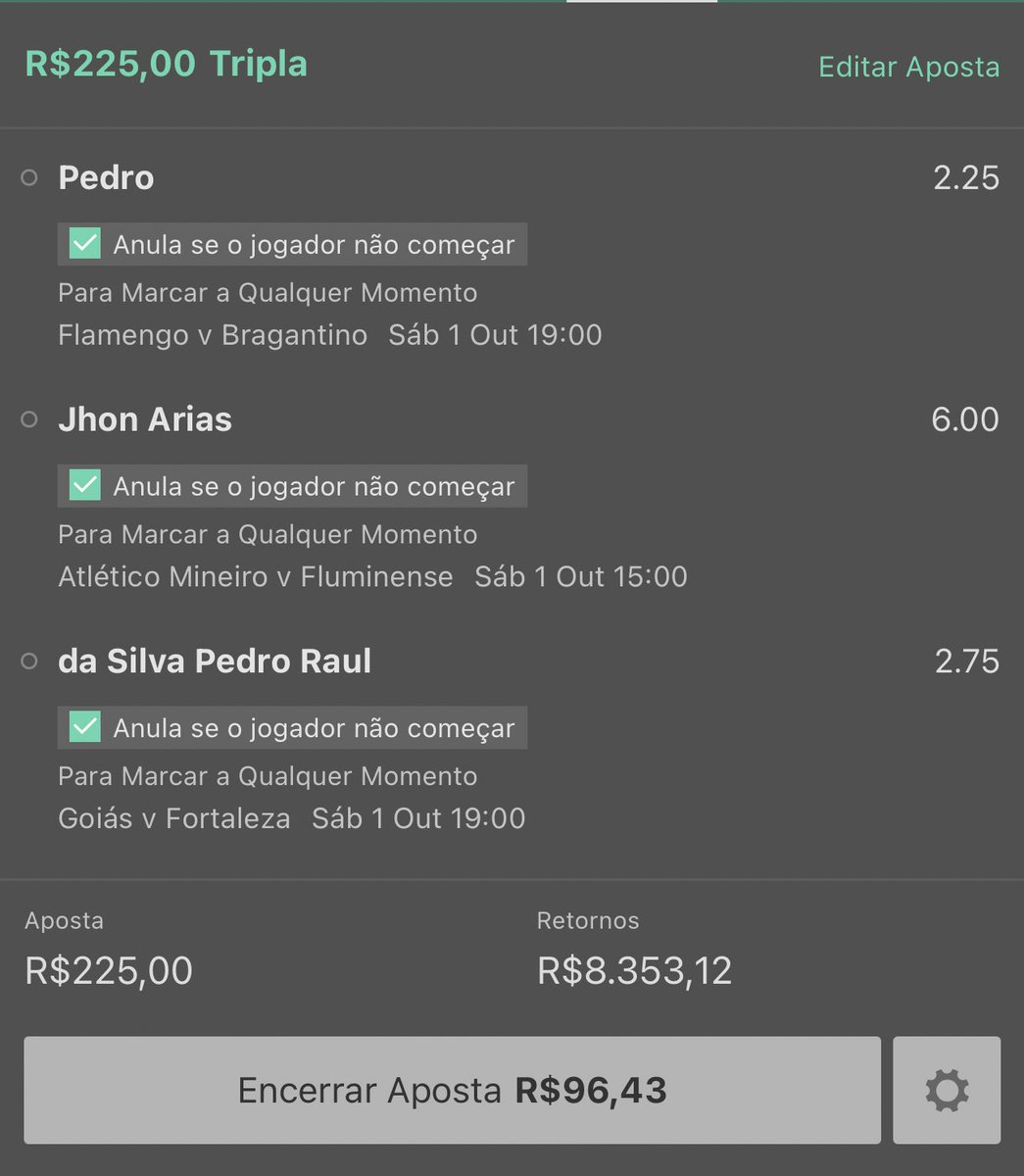 GuiadasApostas's tweet photo. Triplinha de anytime da rodada. Fui de Arias em vez de Cano por causa da diferença abissal de odd (6.00 x 3.10). https://t.co/RRtzAz3b5S