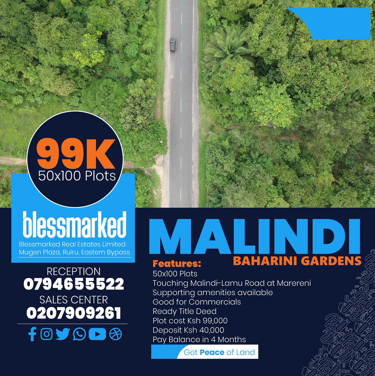 MyPropertyKe's tweet photo. Baharini Gardens, Malindi. 50x100 at 99k. Touching Malindi-Lamu Road at Marereni. Project has Title Deed. Deposit 40K, balance in 3 Months. Call  Sales Team on 0794655522 or 0207909261. Click to Call on Internet https://t.co/H3uuMqUZAK (FREE). #Blessmarked #GetPeaceOfLand https://t.co/J9YHonxxLE