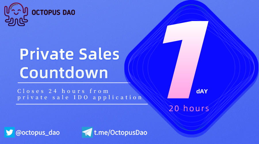octopus_dao's tweet photo. 📢Private sale IDO countdown 1 day 20 hours

⏰Whitelist applications will be closed for 24 hours

🎁Final discord bonus: 30 winners whitelist + 20 football series Ape NFT #giveaways

🏦AMA Channel :https://t.co/nsAZayH4Dx https://t.co/pkFppp7OY9