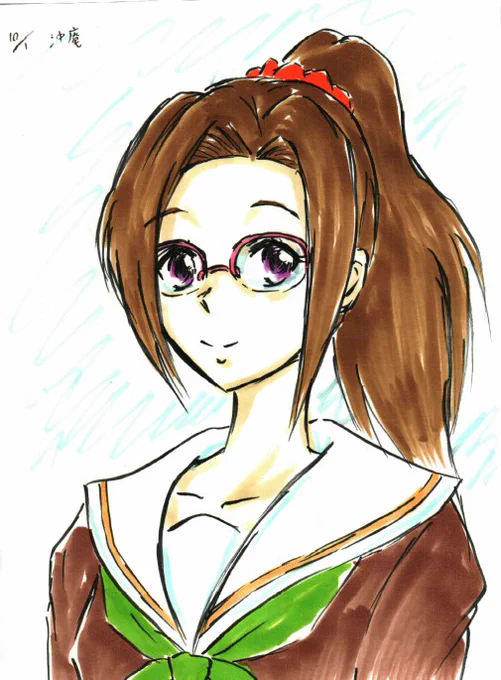 #ユーフォ版深夜のお絵描き60分一本勝負本日10月1日は「メガネの日」なので、赤メガネをかけて田中あすか味を出す田中須加実(くそダジャレ)。 