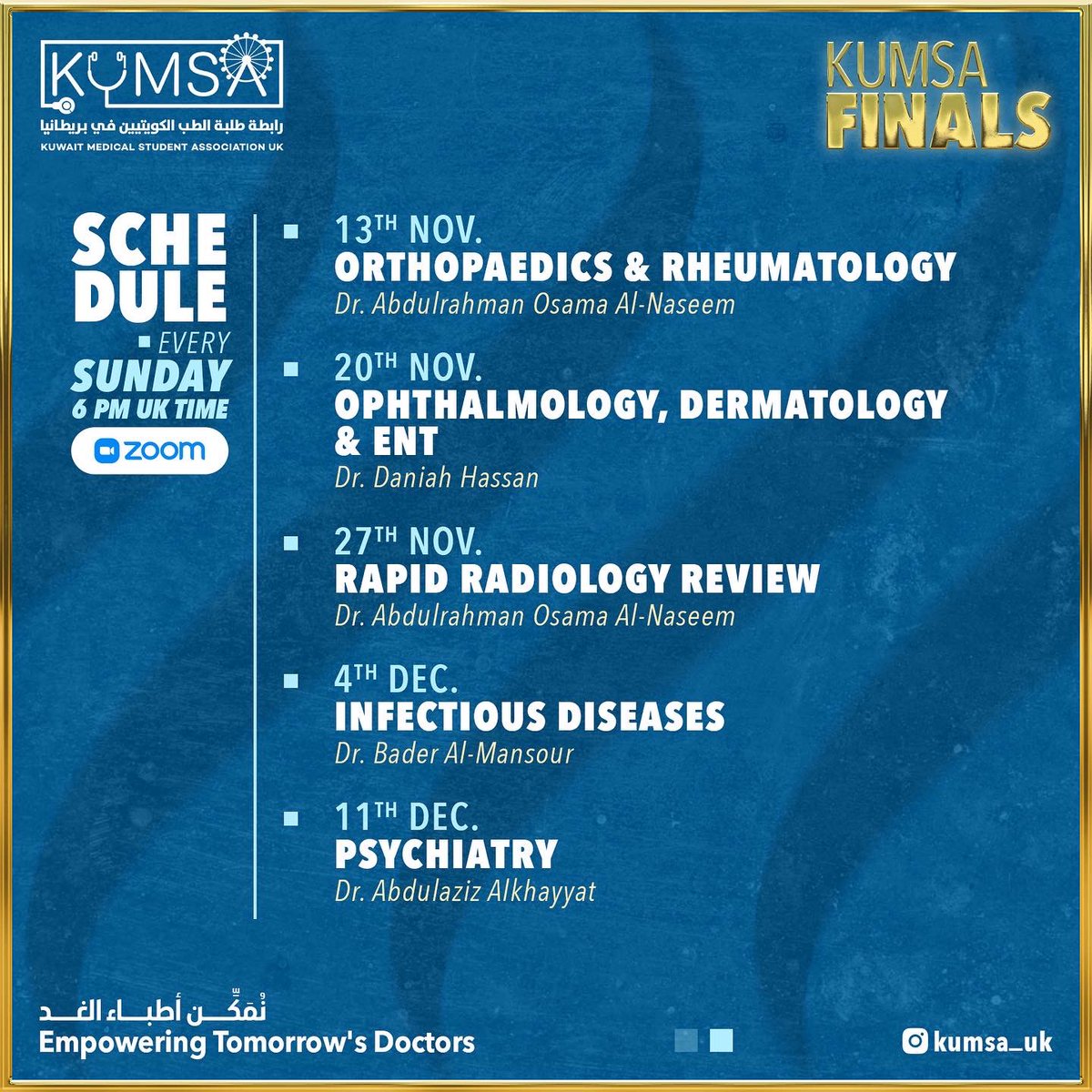 يسرنا أن نُعلن عن سلسلة محاضرات KuMSA لِمساعدة أطباء المستقبل للتحضير لإختبارات كلية الطب البشري النهائية في المملكة المتحدة.

التسجيل عن طريق اللنك في البايو.

🩺✨