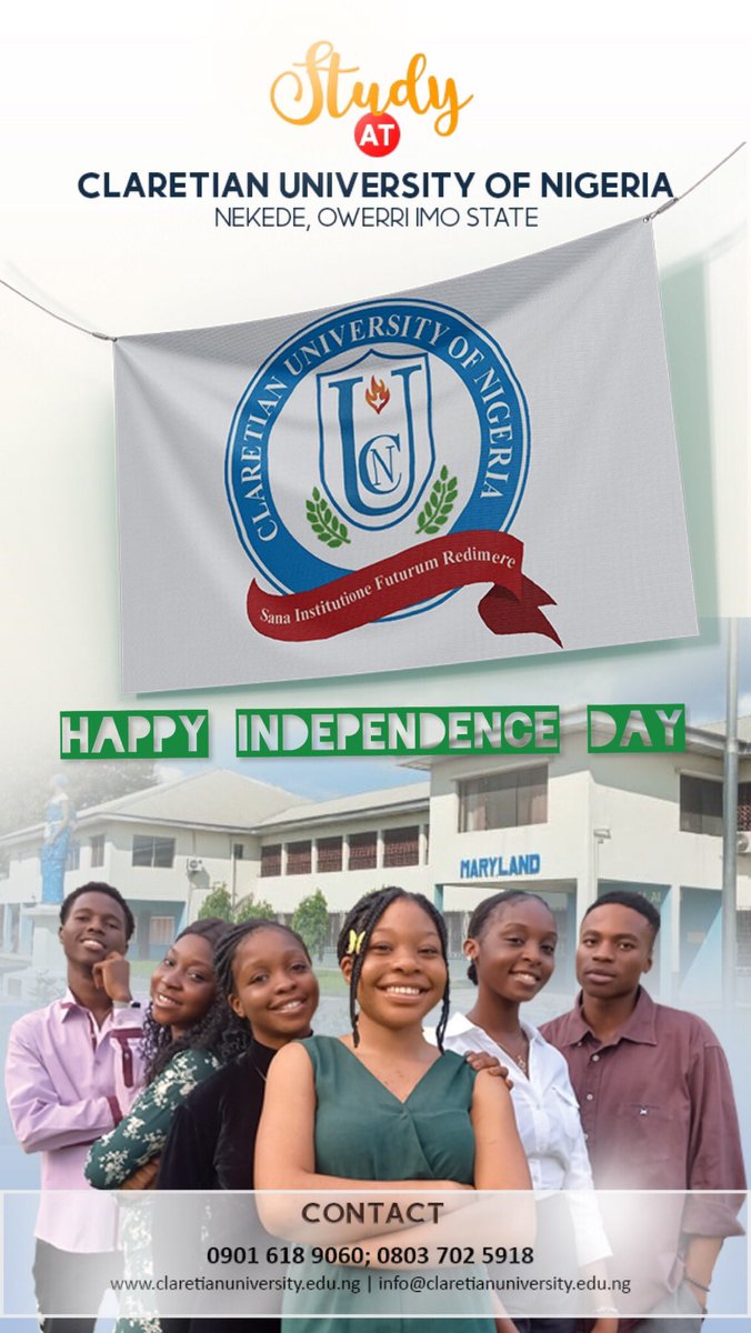 ClaretianU's tweet photo. Happy 62 years of Independence Nigeria! 🇳🇬
#CUNCMF #claretianuniversity https://t.co/ME7vtsTsnY