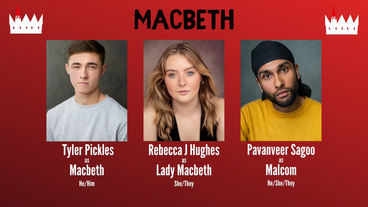 LeedsMacbeth's tweet photo. Introducing @tylerwpickles as Macbeth, @reb3ccajhughes as Lady Macbeth and @itspavsagoo as Malcom ⚡️
#LCMB https://t.co/e83jy9temy