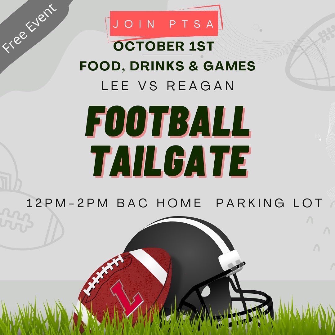 It’s Game Day! Come out for free food, drinks and games. We will be in Parking lot on Home side if Comalander stadium. Go Big Red!!