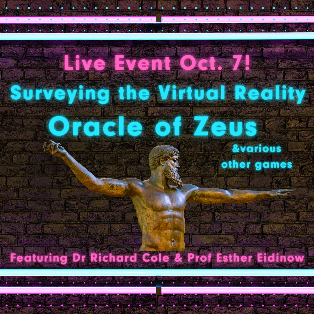 AncientSave's tweet photo. 🎮 Join us to discuss the University of Bristol's 'Virtual Reality Oracle' Project: VR reconstruction of the Oracle of Zeus at Dodona ⚡

🗓️ Oct 07, 2PM – 4PM EDT on Twitch

➡️ RSVP with this link: https://t.co/V0xvVLjSQW

#saveancientstudies #greekmyth #virtualreality #zeus #fyp https://t.co/lxqVhUuSSE