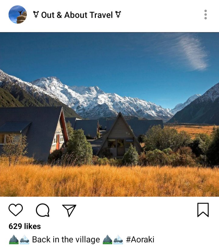 Olu and Jim's IG: pic of mountains and chalets set within the valley. Caption: Back in the village 