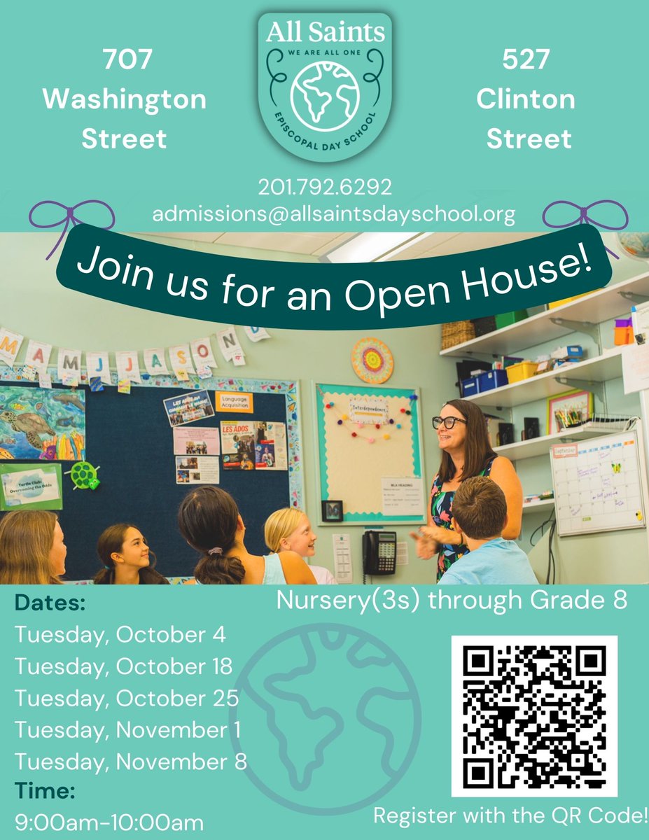 ASEDSHoboken's tweet photo. Join us for our first Open House of the season on October 4 between 9:00am-10:00am! Register with the QR code. #ASEDS https://t.co/xr2vqSCVX2
