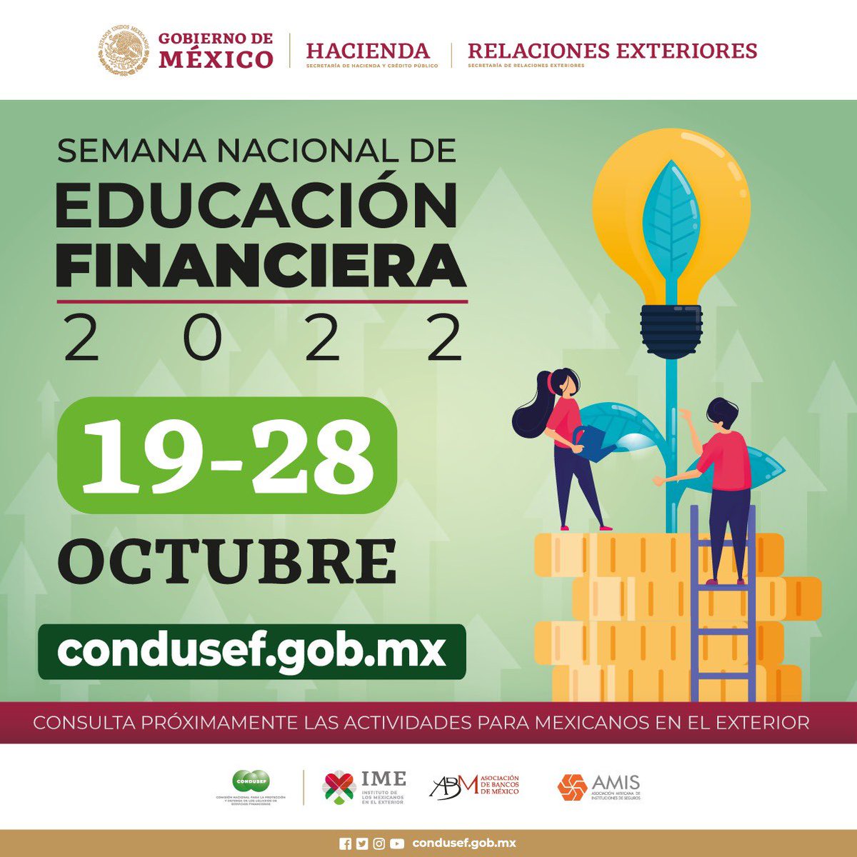 IME_SRE's tweet photo. ¡En beneficio de l@s 🇲🇽 que residen en el exterior 🌎, durante octubre desde el @IME_SRE realizaremos:
✅ La XXII Semana Binacional de Salud #SBS2022 #VDS @SSalud_mx
✅ La XXIX Reunión Binacional del PROBEM @SEP_mx
✅ La XV Semana Nacional de Educación Financiera @CondusefMX ! https://t.co/RDdMpKzpSc