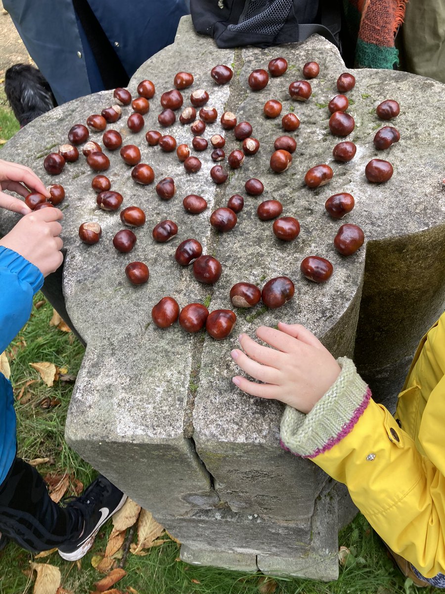 AFSRachel's tweet photo. Well, it started out dry, we made a spiral of conkers from the smallest to the largest and thought of prime numbers before the rain came down #MathsWeekScot #MathsTrail @StirUni 🤞for tomorrows weather! https://t.co/bVkTOICfSS