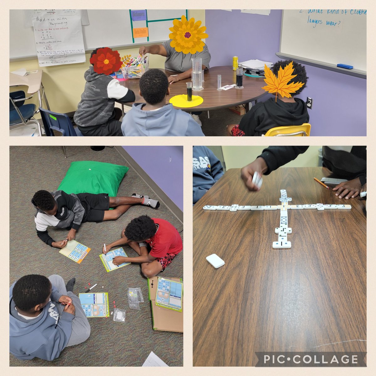 CLASSYJoLouis's tweet photo. We always start the year with strict routines so the students learn consequences for not just negative behavior but also positive.  My guys have been doing a great job so we had a hands on fun Friday! Dominos for math, group centers, and measuring colored water for science! https://t.co/BXkG6DWcZj