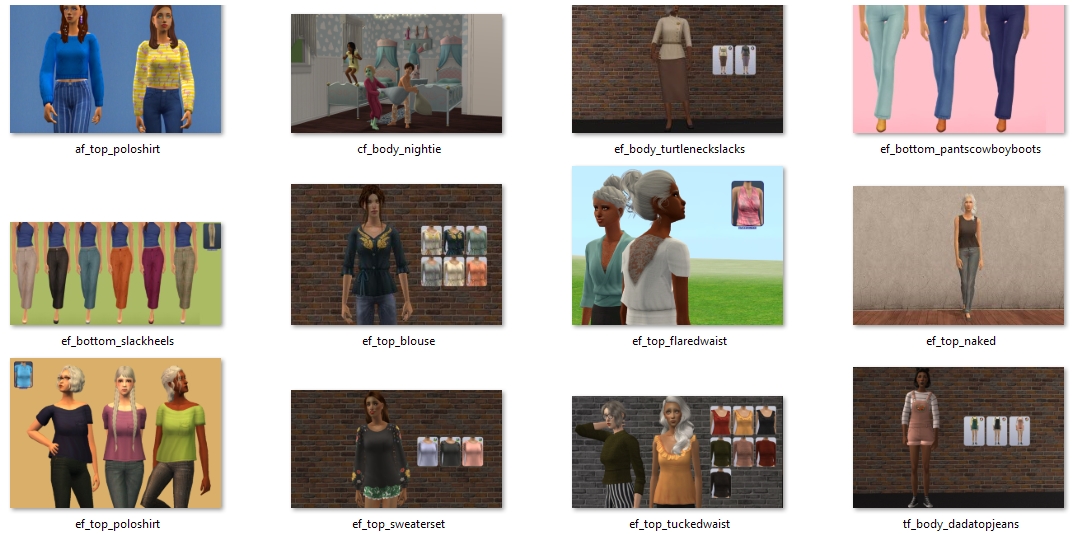 pixelwitchplays's tweet photo. I've been slowly updating my clothing default replacements for #thesims2, and it's seriously addictive. I don't know why! Somehow I'm enjoying the process of saving the images, then looking at those images. It's like I'm looking at a fashion magazine. https://t.co/OVKdxvXTuD