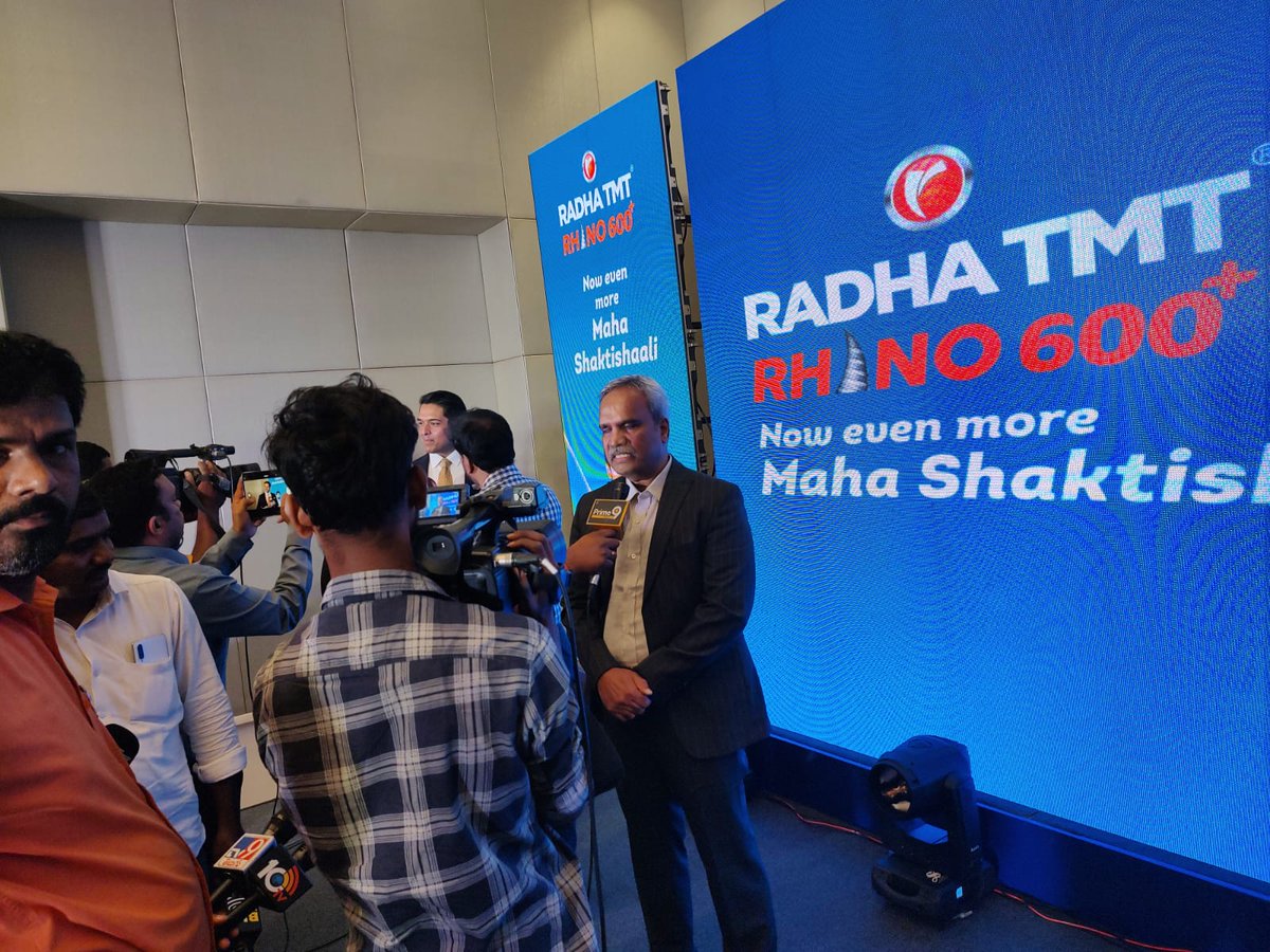 Radha_TMT's tweet photo. The Maha Shaktishaali Rhino 600+ has been unveiled as we witness a special moment. At this spectacular event, Mr. Suman Saraf is sharing the road ahead and plans for the new launch.
#RadhaTMT #radhatmtlrf #mahashaktishaali #steelbars #newlaunch #launchday https://t.co/P4qooALVYN