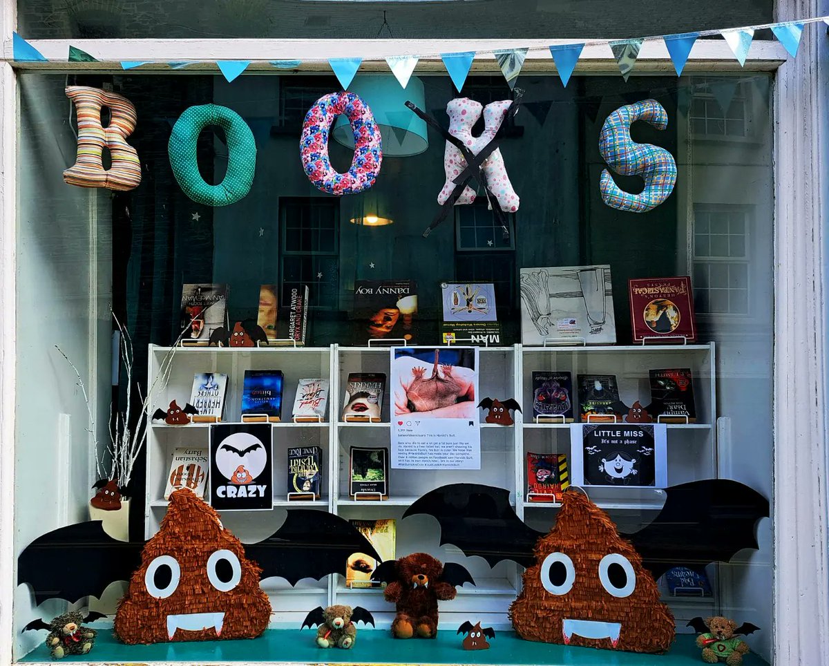 nr_book_shelter's tweet photo. Welcome to the New Ross Boos Shelter! October means Halloween windows, and the first one is bat sh!t crazy just like me!
#newwindowdisplay #batshitcrazy  #secondhandbooks #indiebookshop https://t.co/ikhN7n4bDU