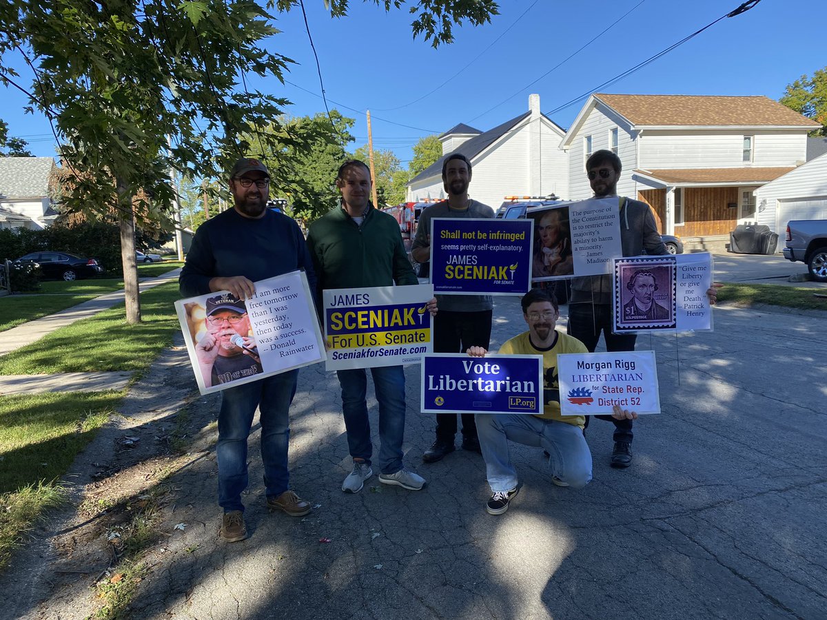 DeKalbLPIN's tweet photo. Ready to walk for #Liberty in Auburn! Much thanks to Adam &amp; Austin making their way up from Allen County to join us! #LPDC #VoteGold #Libertarian #LPIN #Indiana https://t.co/IkLuZPDbrn