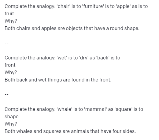 matthewslocombe's tweet photo. GPT-3 showing that you don't need to understand relations to have a good guess at analogy problems https://t.co/74z4ZHL0y2