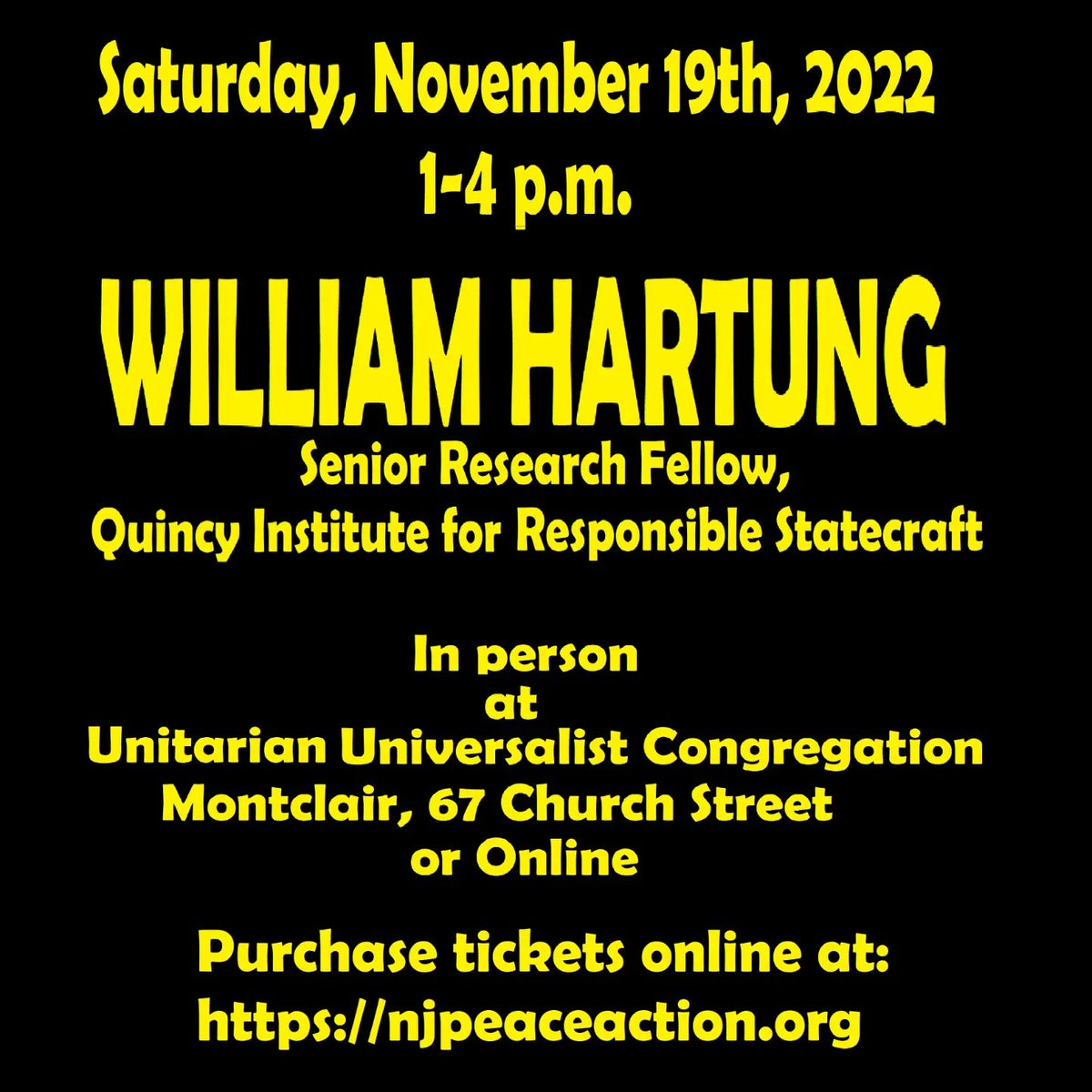NJPeaceAction's tweet photo. Announcing our 2022 FALL GATHERING with guest speaker, @WilliamHartung! Please click the link below to purchase tickets!
https://t.co/h3d6ItDcc9
#fallgathering #peopleoverpentagon #Nonviolence #peace #justice #paxchristi #activism #nonukes https://t.co/e006JBREYG