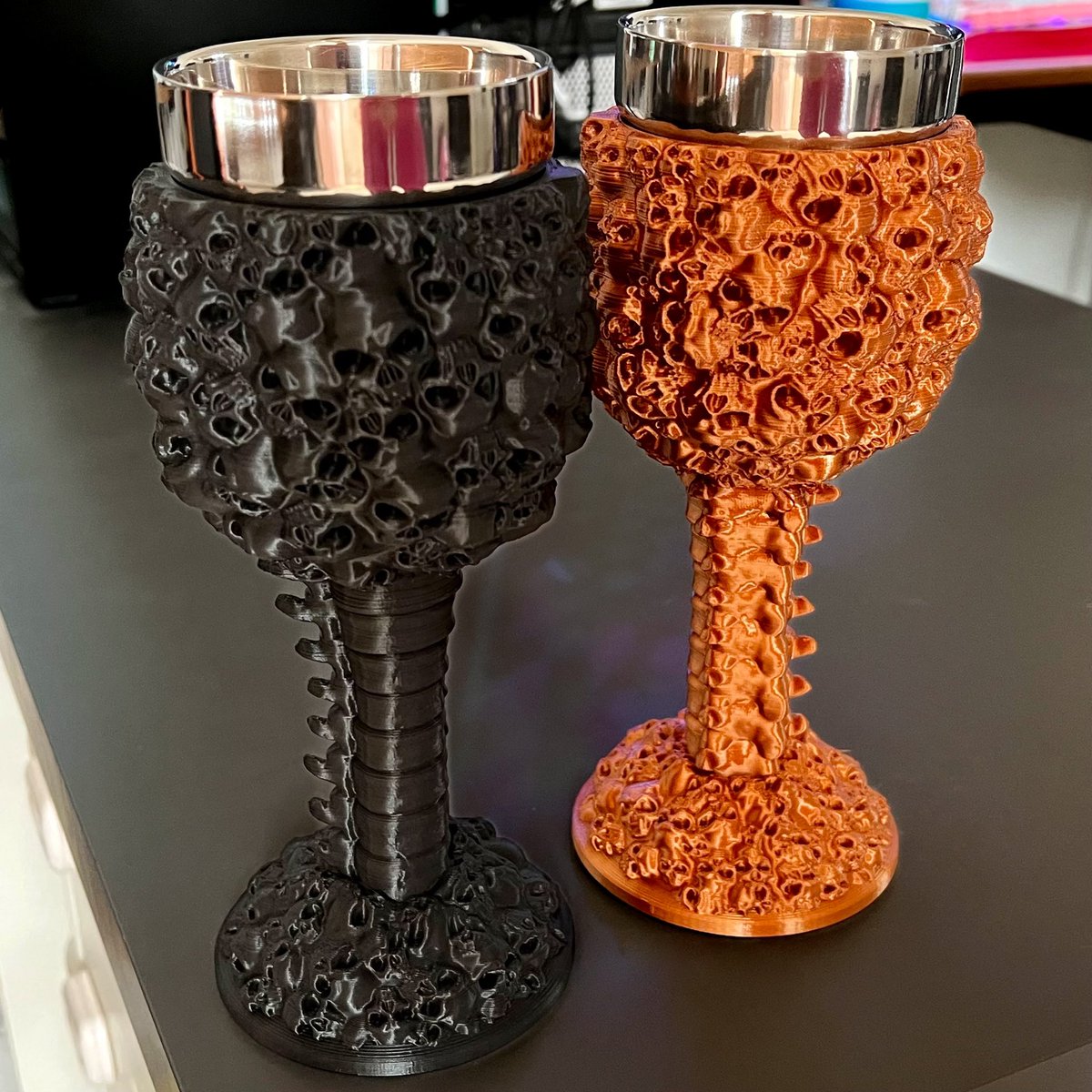 TandaTipsy's tweet photo. Just getting a few prints together for an upcoming local festival. Thank you Hex3D for the amazing design! 

#nerdystuff  #etsystore #tipsytanda  #custom3dprint #3dprinting #halloween #halloween2022 #skullart #coloradolife #thelocalparker #smallbusiness #skullgoblet #whynot https://t.co/plEHopen33