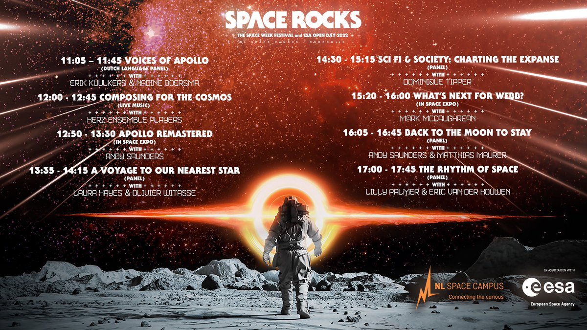 Tomorrow on the Space Rocks stage as part of NL Space Week and the ESA Open Day at ESTEC - a mix of science, sci fi, art & music and hosted by the fantastic @IzzieClarke ! 🖖🤘 #thespaceweeknl #Openday @nl_campus