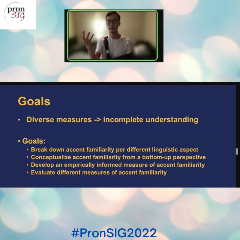 PronSIG's tweet photo. Vito Miao discussing empirical approaches to measuring #accent #familiarity 👏🏽
#PronSIG and #TEAsig #PronSIG #October #Conference: Exploring 🧭 effective #pronunciation 💬 #assessment practices 📈 in the #English #language #classroom 🏫
✨#PronSIG2022 https://t.co/2buFjcmDZS