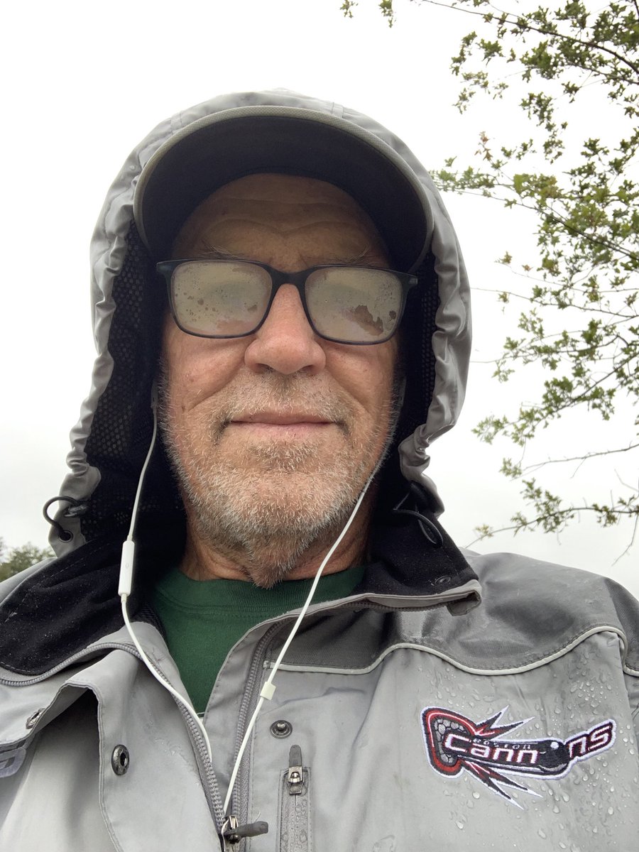 Combining my niece’s running in the London Marathon tomorrow and my brother and sister both owning homes in FL, in my Boston Cannons jacket and Rocky Batty Babson hat, just finished my 4 mi loop around Crozet Park…to my Blue Ridge players- “yes Matilda, you can run in the rain!”