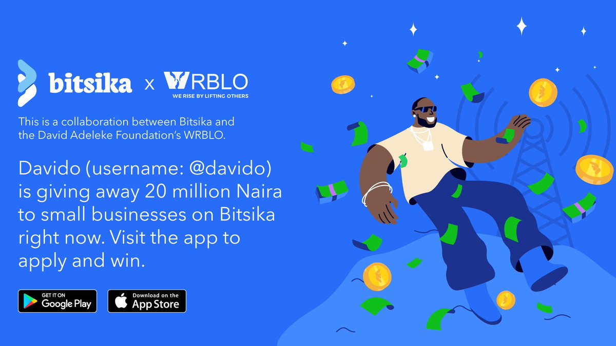 davido's tweet photo. Long awaited announcement. Like I promised, I'm giving 20 million Naira to a few companies in Africa. Money sharing and the application to enter will happen on the @BitsikaAfrica app now. Download/update Bitsika and follow me on there to enter. Good luck. https://t.co/tgYYXJL2Ft https://t.co/ISoGjLkfnX