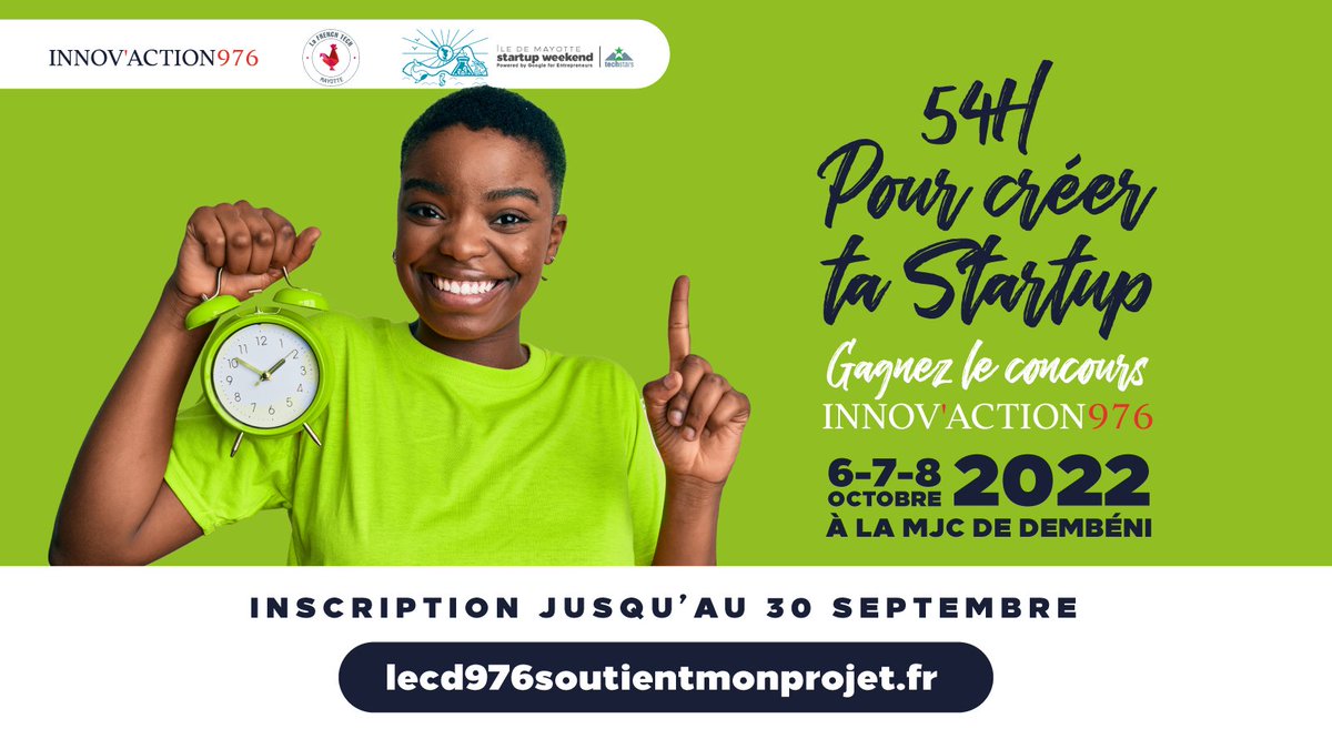 AdimMayotte's tweet photo. 🚀Dernière ligne droite🔥👊🏼
Hier était le 𝐝𝐞𝐫𝐧𝐢𝐞𝐫 jour⏰ d'inscription !
👉🏼 Rendez-vous du 6 au 8 octobre à 📍 la MJC de Dembéni.  avec L’@AdimMayotte @mayotteintech @ccimayotte 
@lafrenchtech @prefet976 @cdep976 
#MayotteIntech https://t.co/PuLgjg1SNz