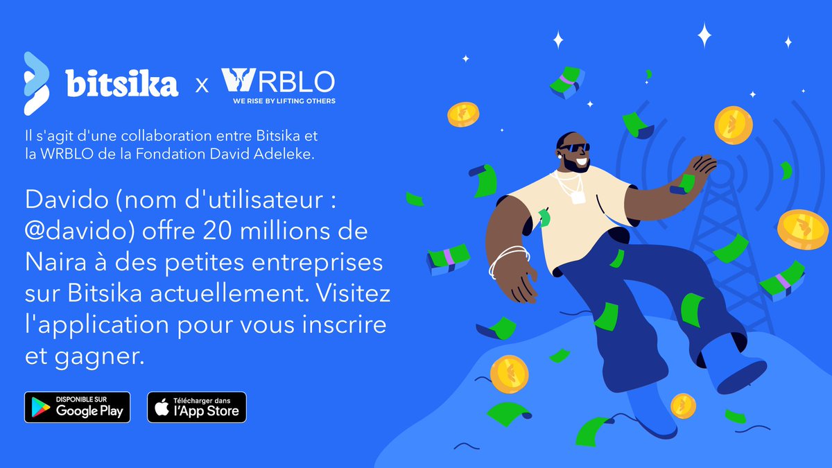 #Notre ami @davido distribue actuellement 20 millions de Naira à des entreprises africaines sur sa page bitsika.com/davido, sur Bitsika. Votre entreprise pourrait gagner. Téléchargez / mettez à jour l'appli @BitsikaAfrica et visitez sa page pour participer et gagner.