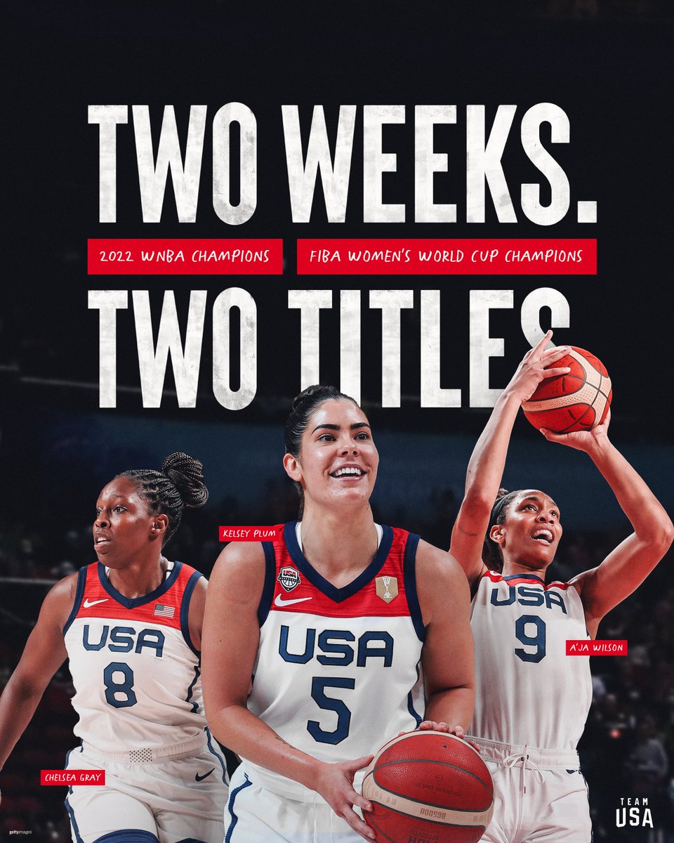 TeamUSA's tweet photo. Straight up unstoppable with ✌️ titles in ✌️ weeks. 

cc: @cgray209, @Kelseyplum10, @_ajawilson22 https://t.co/4r7WLg8bvt
