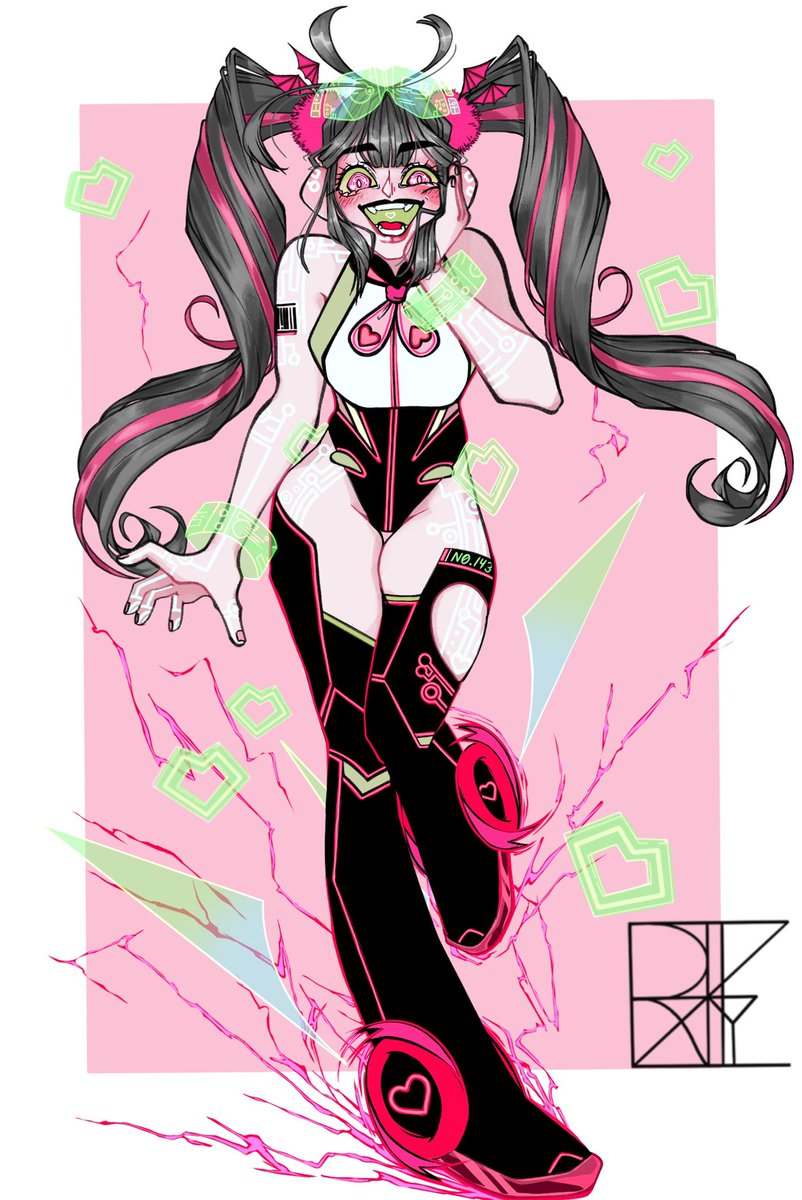 FriedIzzy's tweet photo. She’s in love with the need for speed 🏁💖💚. I drew Lizzy about a year ago and then immediately wanted to make her sci-fi themed! She’s become a roller skating racer in the future that’s bit too obsessed with adrenaline highs. #characterdesign #characterart https://t.co/7d1IJSgRgS