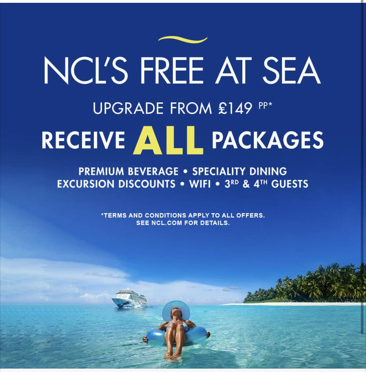 EmmaG_Travel's tweet photo. ⚓️LOOK OUT! NCL have an amazing offer!⚓️
Upgrade to Free at Sea for £149pp
🥂Premium Drinks🍜Speciality Dining💸Excursion Discounts📡Wifi👫3rd &amp; 4th Guests
➕Up to £250pp Airfare Credit
📞07305 054853
🔒ABTA/ATOL protected
https://t.co/DqmuBBT9oE
ℹ️ T's &amp; C's apply
#travel #NCL https://t.co/st2tcM6Jz1