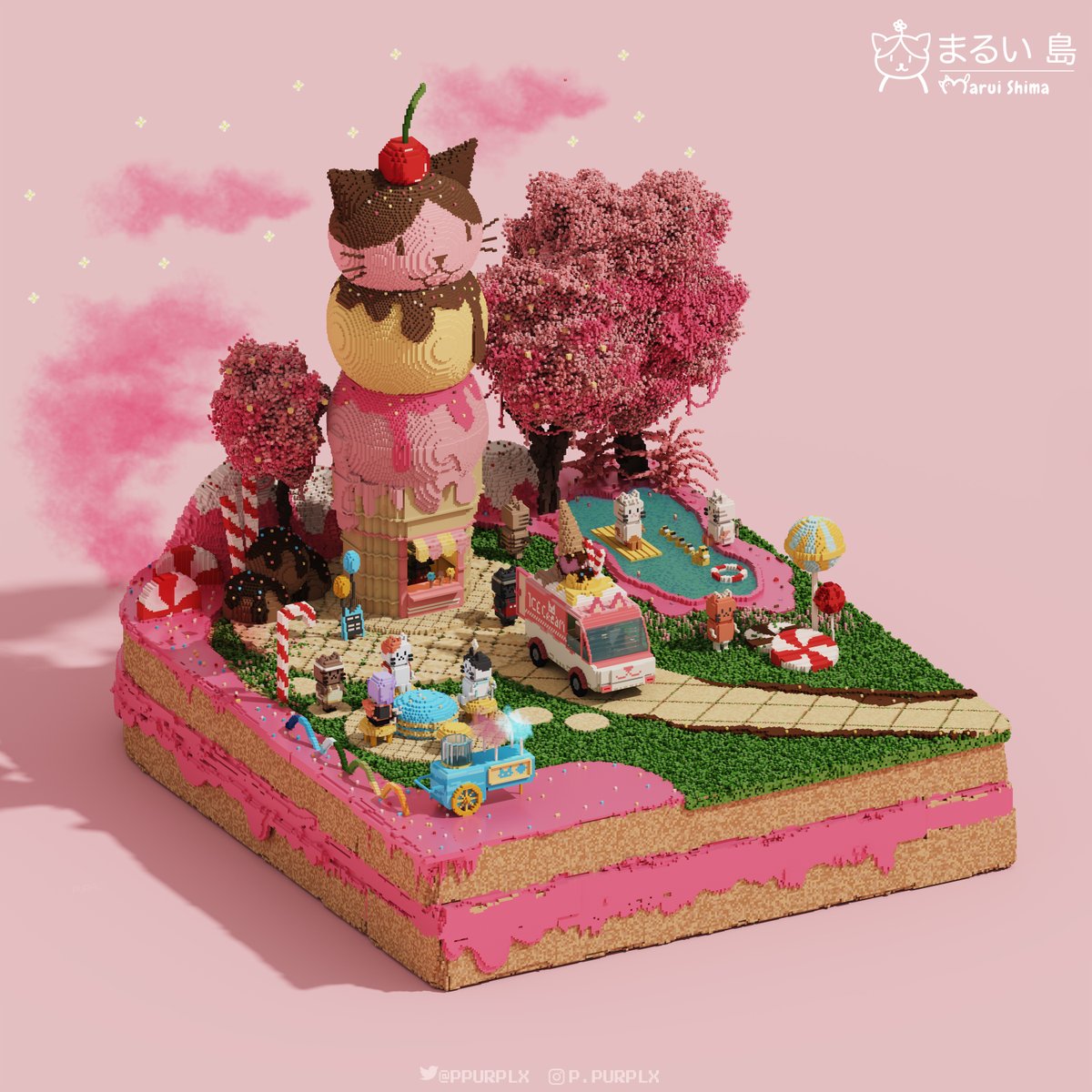 🍦Fluffy ice cream - Sweet fluffy land [no.16] 🍭
After going to the market, I want to eat some desserts! Go to the sweet fluffy land, shall we?

🌈 Swap on 02.10 | 09.30 pm (GMT+7)
1.6 $xtz | 25 eds.
⬇️Link below
#objkt #tezosnft #tezosart #objktcom
 #tezos #marui #magicavoxel