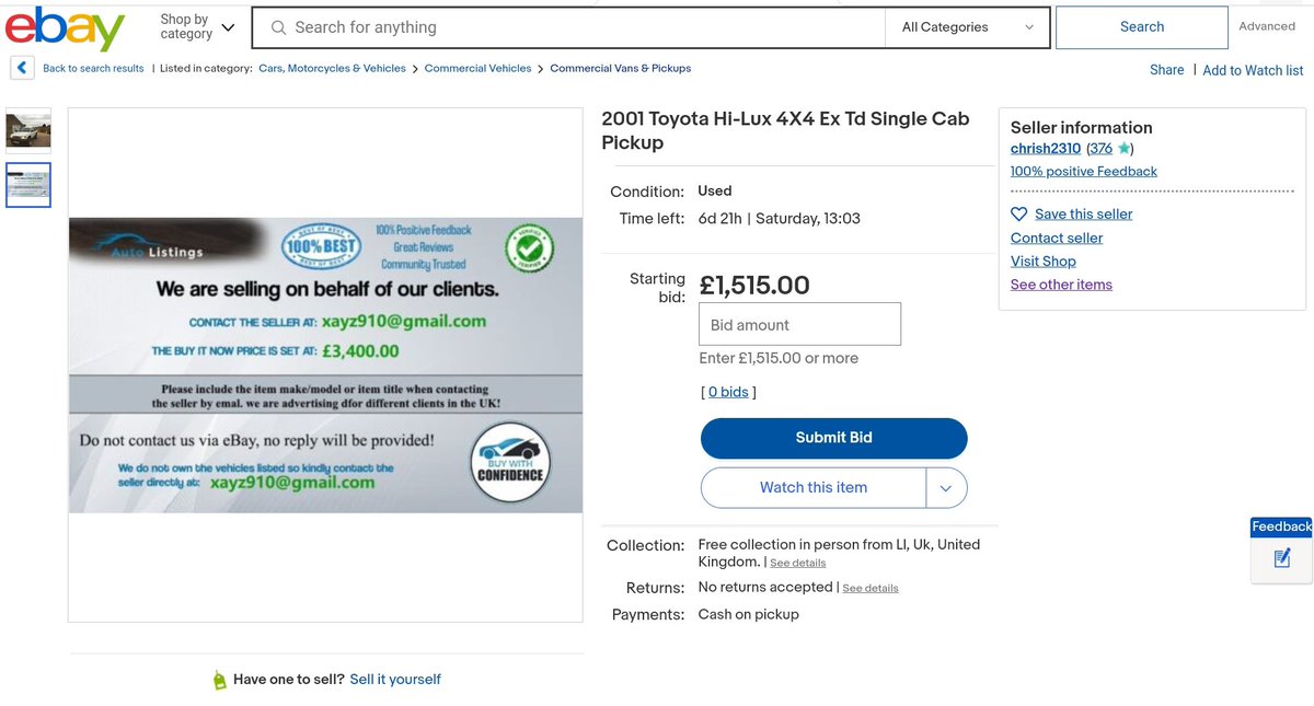 LesTwigg's tweet photo. Another Ebay car scammer. 
Hopefully removed quickly....
@AskeBay 
@eBay_antiscam 

No doubt some will get caught out! https://t.co/1MrU3vstUY