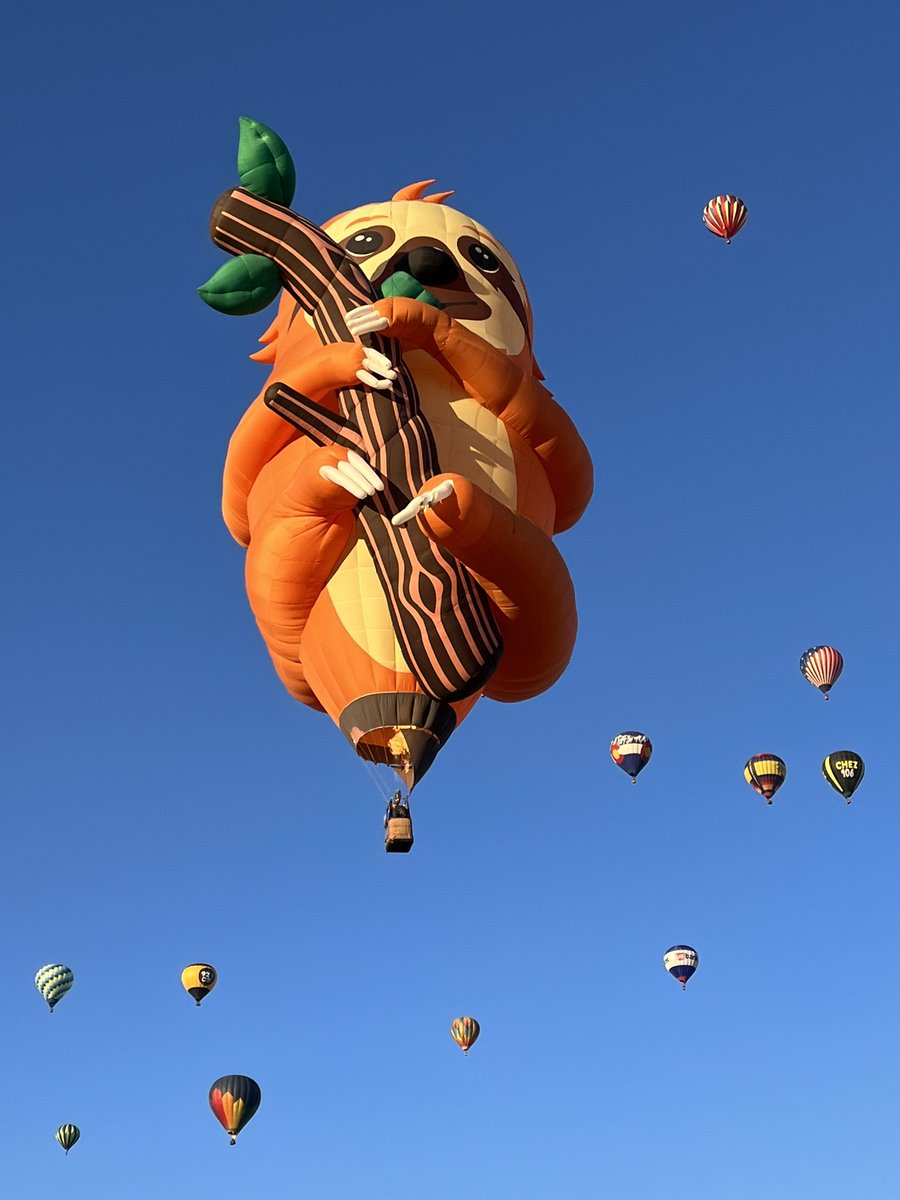 Tico the Sloth flying above the #BalloonFiesta #abq