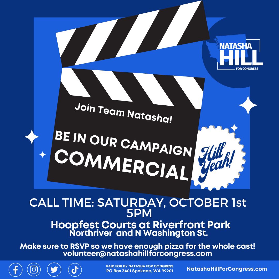 Today we shoot our commercial for the General. Come down to Riverfront Park by the basketball courts for a community drone shot and be on TV with me! Can’t make it? Help us with our ad buy by chipping is $5, $55, $105 or more to Flip the Fifth! secure.actblue.com/donate/natasha…