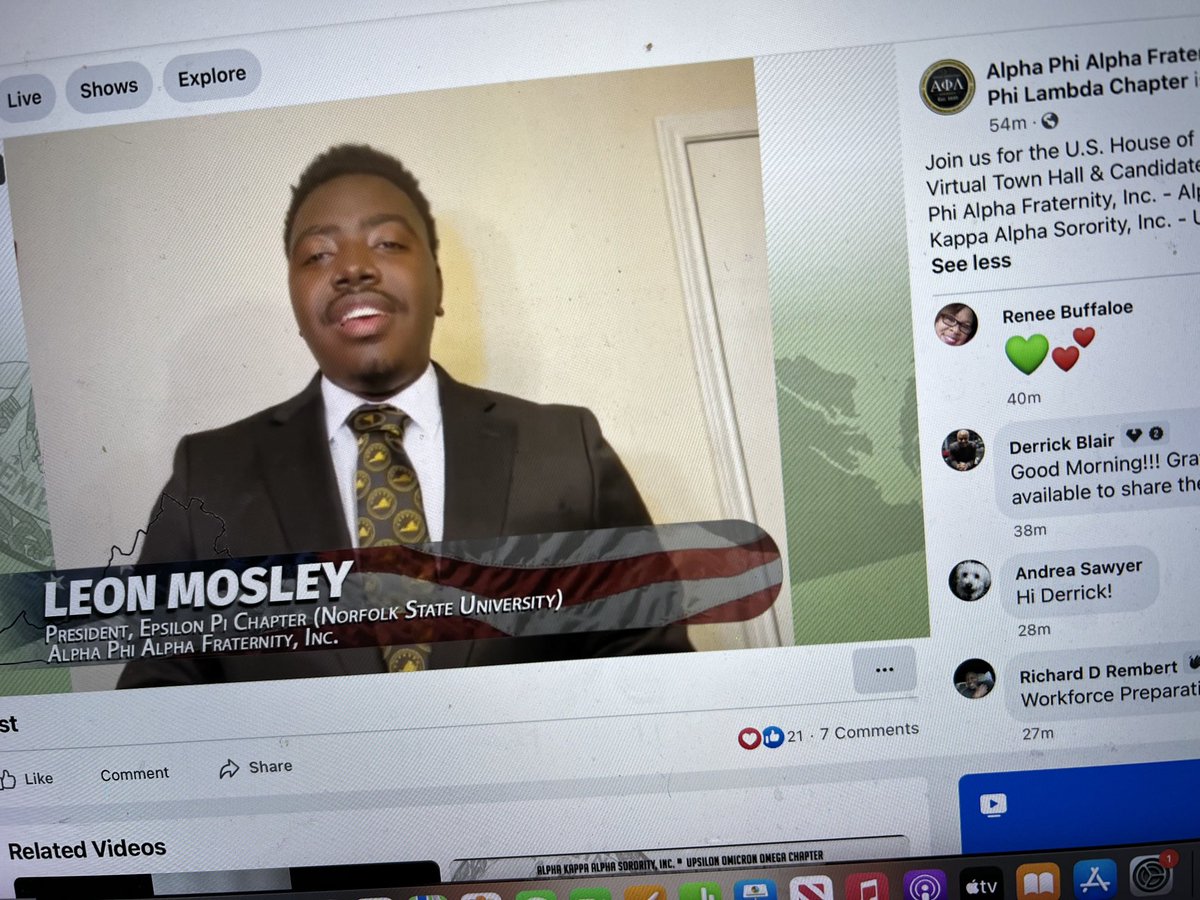 Brother Leon Mosley encourages everyone to vote in the upcoming elections during the AKA/⁦<a href="/NorfolkAlphas/">Alpha Phi Lambda Chapter</a>⁩ Facebook Town Hall &amp; Candidates Forum.