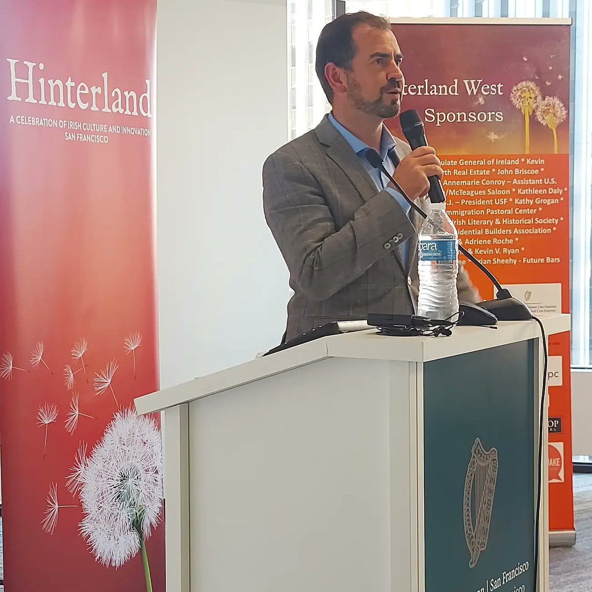 HWest2022's tweet photo. What a wonderful welcome at @IrelandinSF to mark the start of #HWest22.  Thank you to Consul General Mícheál Smith for the warm welcome and to Fintan O'Toole for inspiring words. Here's to a great weekend! https://t.co/0jzP8HxLwz