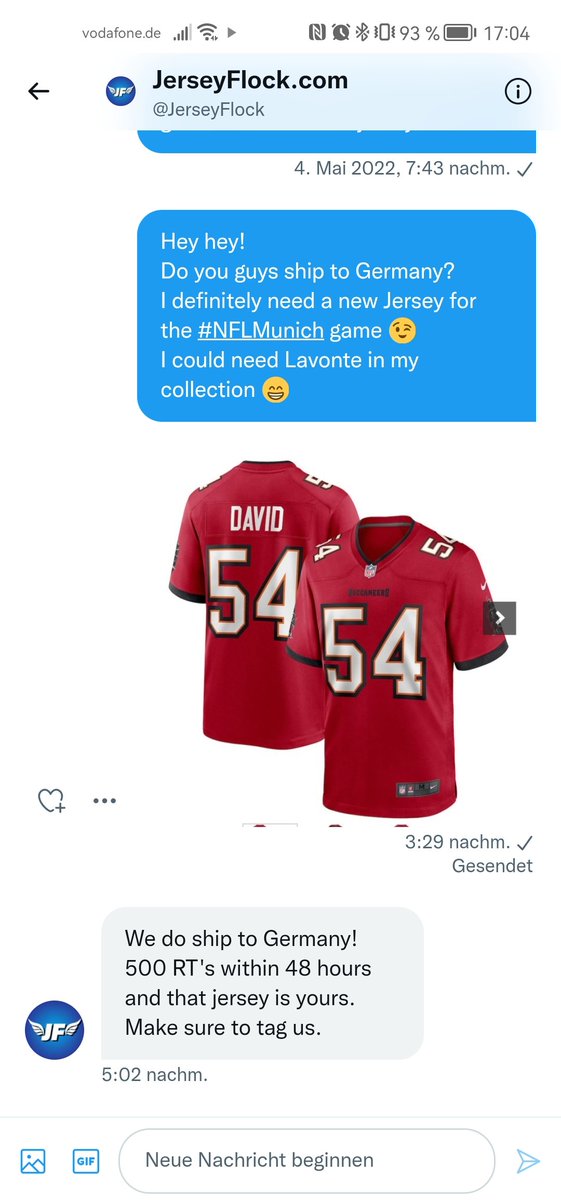 Leute helft mir endlich ein King Lavonte Jersey zu bekommen!
Ich brauche 500 RT in 48h, dann würde das <a href="/JerseyFlock/">ShopJerseyFlock.com</a> für mich machen 😍
<a href="/Mics_in_Motion/">Mics in Motion</a> <a href="/clubofleagues/">Club of Leagues</a> @LooseCannonsTB <a href="/Buccaneers/">Tampa Bay Buccaneers</a> 
#ranNFL #rannflsüchtig #ENDZN #FFIDP #NFLMunich