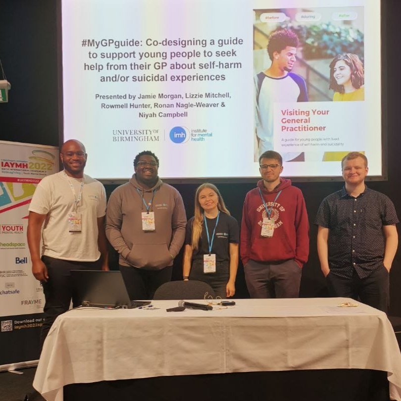 NCampbellPsych's tweet photo. The faces of a team that absolutely smashed a presentation at an international conference... Unbelievably proud of my @IMH_UoB YAG crew. #YAGonTour #iaymh2022 #youthinvolvement in #mentalhealthresearch https://t.co/hVRpNVPZhQ