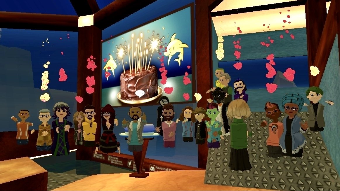 Ravenhall_Labs's tweet photo. Wednesday's It's Shark Time in #AltspaceVR was memorable. We had three winners! Our audience saw to it that RavinCravens, Diolab1176, and Rick all survived! Jim also won a prize! We then got to wish my Dad, The Milkman, a very happy birthday!
✨🤩✨
#VR #SocialVR #VirtualReality https://t.co/EIirt9vofp