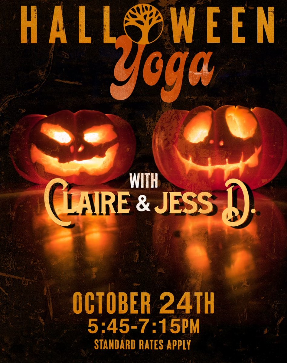 Spooky season is upon us! Join Jess D. &amp; Claire for a 90 minute heated power flow to all of your favorite Halloween anthems on Monday, October 24 🎃 #halloweenyoga #yoga #powerflow #praticeandalliscoming
