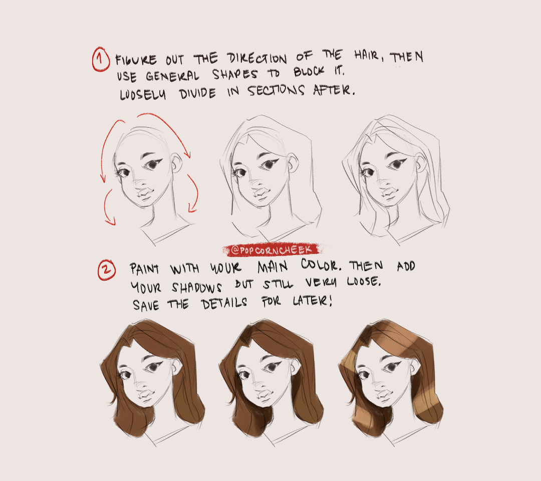 popcorncheek's tweet photo. bad at explaining but here's how i paint hair https://t.co/EWKfYo584K