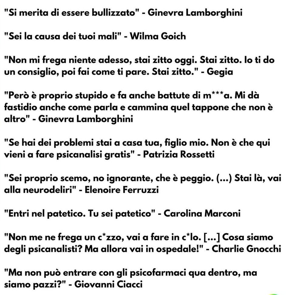 ilgiomba's tweet photo. Da spettatore PRETENDO che ci siano delle CONSEGUENZE per queste parole. Ho subito la medesima violenza (bullismo) nella mia vita, e capisco PERFETTAMENTE cosa prova il concorrente.

Dovreste ritirarvi in massa.

#iostoconmarco #iostoconbellavia #marcobellavia #gfvip #gfvip7 https://t.co/zhiqEFGDRn