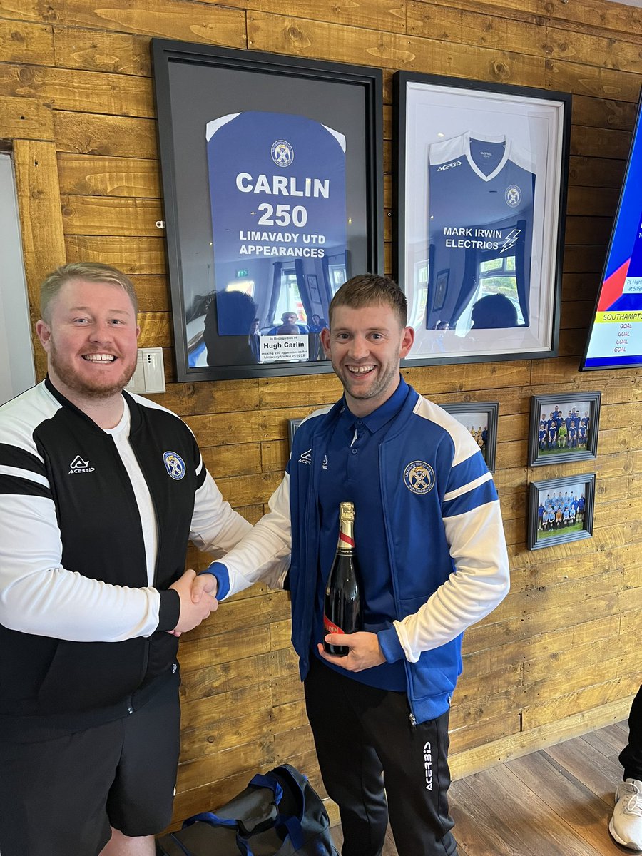 LimavadyUtdFC's tweet photo. Club captain Hugh Carlin receiving recognition for making his 250th Limavady United appearance https://t.co/aqbBES53PJ