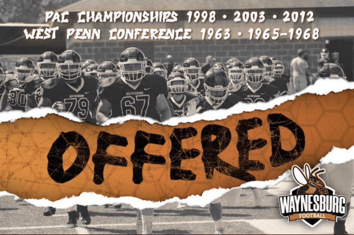 Honored to receive my first offer from Waynesburg University!! Thank you to @iamROADCLOSED for the opportunity! @Bigbreen51 @linganorefb @Coach_Clancy @Coach_Dixon_LHS