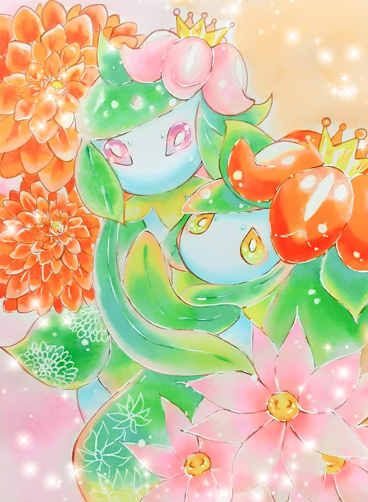 ポケモン「ヒスイドレディア×ダリア(オレンジ)              「華麗」   「」|なちゅ🌸のイラスト