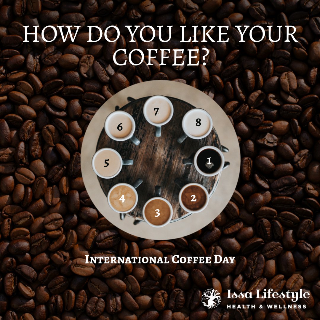 IssaLifestyleTM's tweet photo. HAPPY INTERNATIONAL COFFEE DAY!! ☕️ How do you like your coffee? Choose a number from the picture or describe to us in the comments how you like your coffee. https://t.co/eEVFPxgq7L